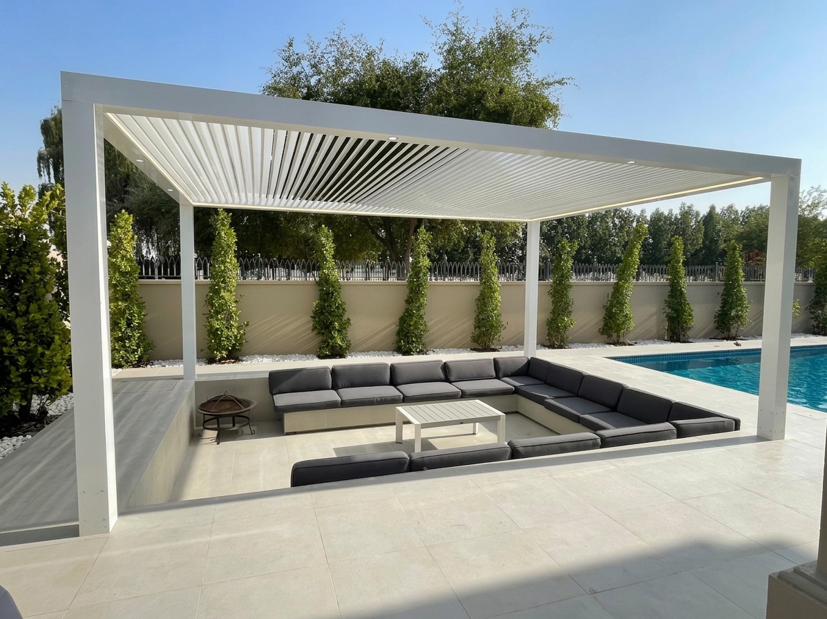 Poolside pergola, private villa, Dubai